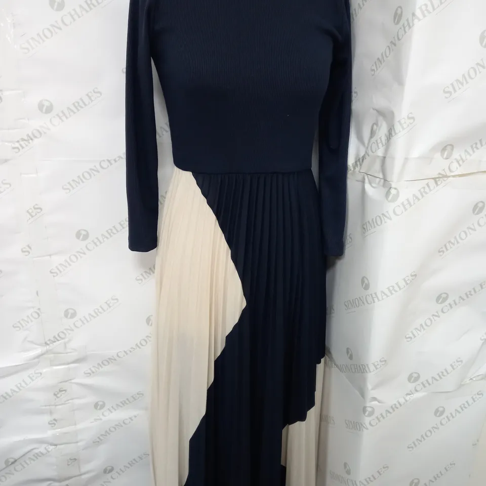 MINT VELVET COLOUR BLOCK JERSEY MIDI DRESS IN NAVY AND BEIGE SIZE S