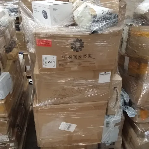 PALLET OF ASSORTED FURNITURE, HOUSEHOLD GOODS & PRODUCTS TO INCLUDE; MASSAGE GUN, GAMING RACING WHEEL AND PEDAL SETUP ETC 