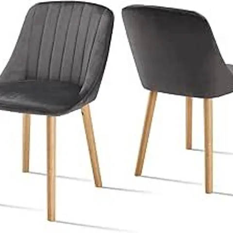 BOXED VELVET DINING CHAIRS FOR LIVING ROOM WITH WOOD LEGS (SET OF 2) - DARK GREY (1 BOX)