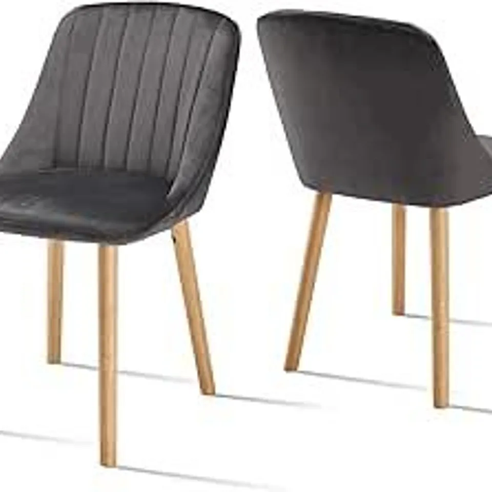 BOXED VELVET DINING CHAIRS FOR LIVING ROOM WITH WOOD LEGS (SET OF 2) - DARK GREY (1 BOX)