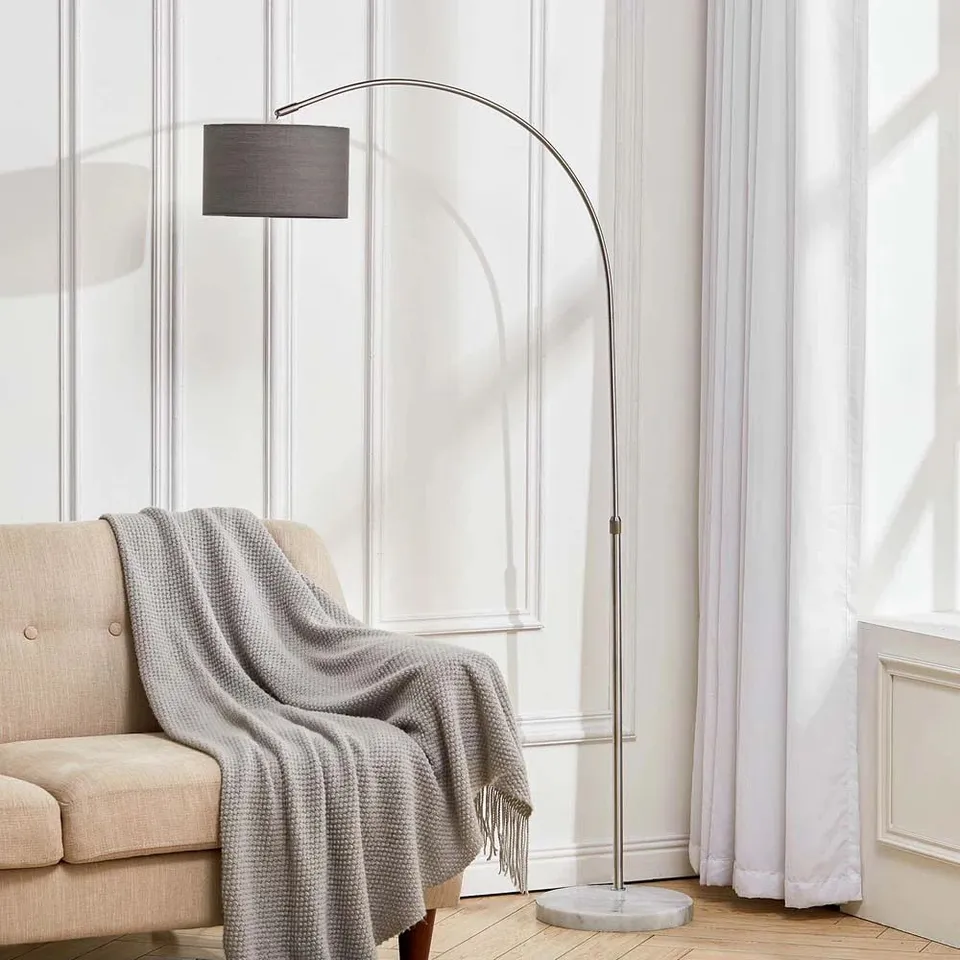 BOXED LEWALLEN 131CM SILVER ARCHED FLOOR LAMP