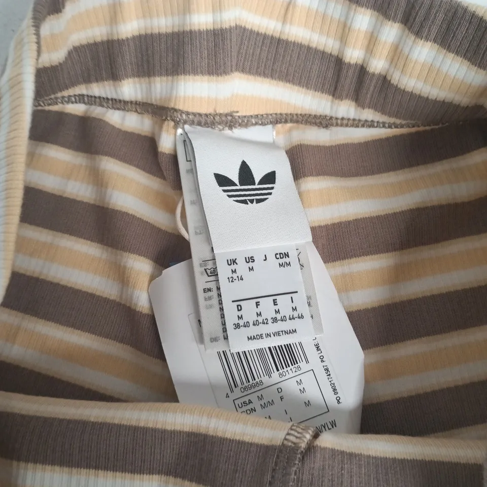 ADIDAS MICRO SHORT – WOMEN’S, STRIPED BEIGE/BROWN, UK 12-14