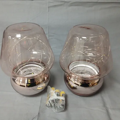 Pair of pink glass table lamps with chrome bases