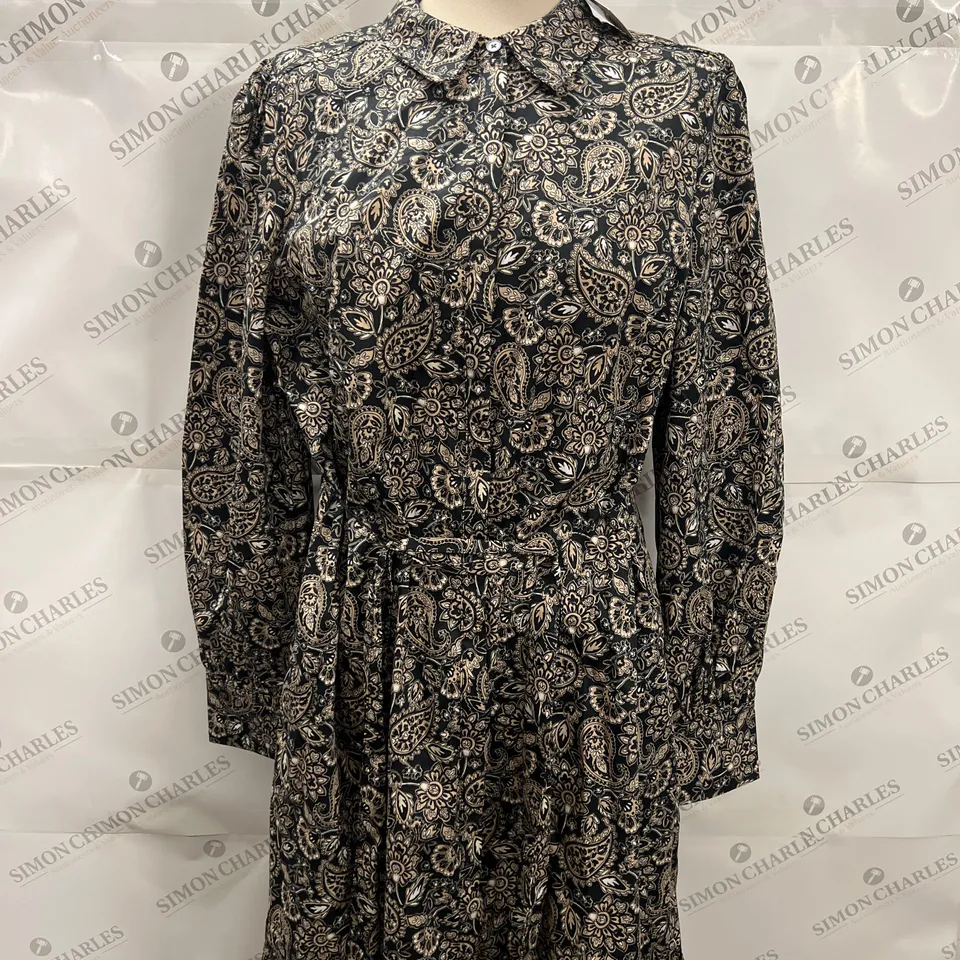 BODEN BELTED BUTTON FRONT DRESS IN BLACK/GOLD SIZE 16L