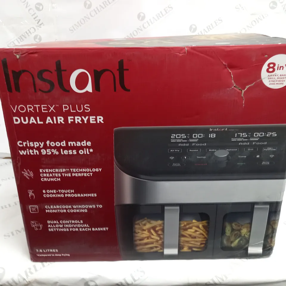 BOXED INSTANT VORTEX 8 IN 1 DUAL AIR FRYER 7.6