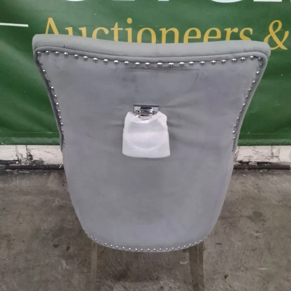 IMPERIAL GREY VELVET BUTTON BACK DINING CHAIR WITH CHROME LEGS