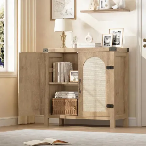 BOXED GARVEE RATTAN SIDEBOARD BUFFET CABINET NATURAL WOODEN STORAGE