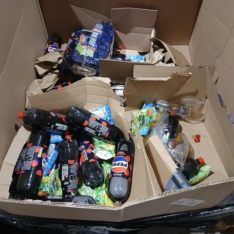 PALLET OF ASSORTED OUT OF DATE FOOD AND DRINK TO INCLUDE; PEPSI MAX CHERRY ROWNTREES SAFARI MIX AND RAPESEED OIL