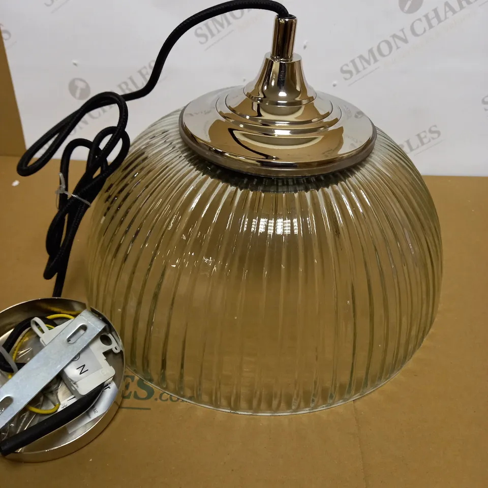 DAR LIGHTING YAMBOL PENDANT POLISHED NICKEL CLEAR GLASS LIGHT FIXTURE