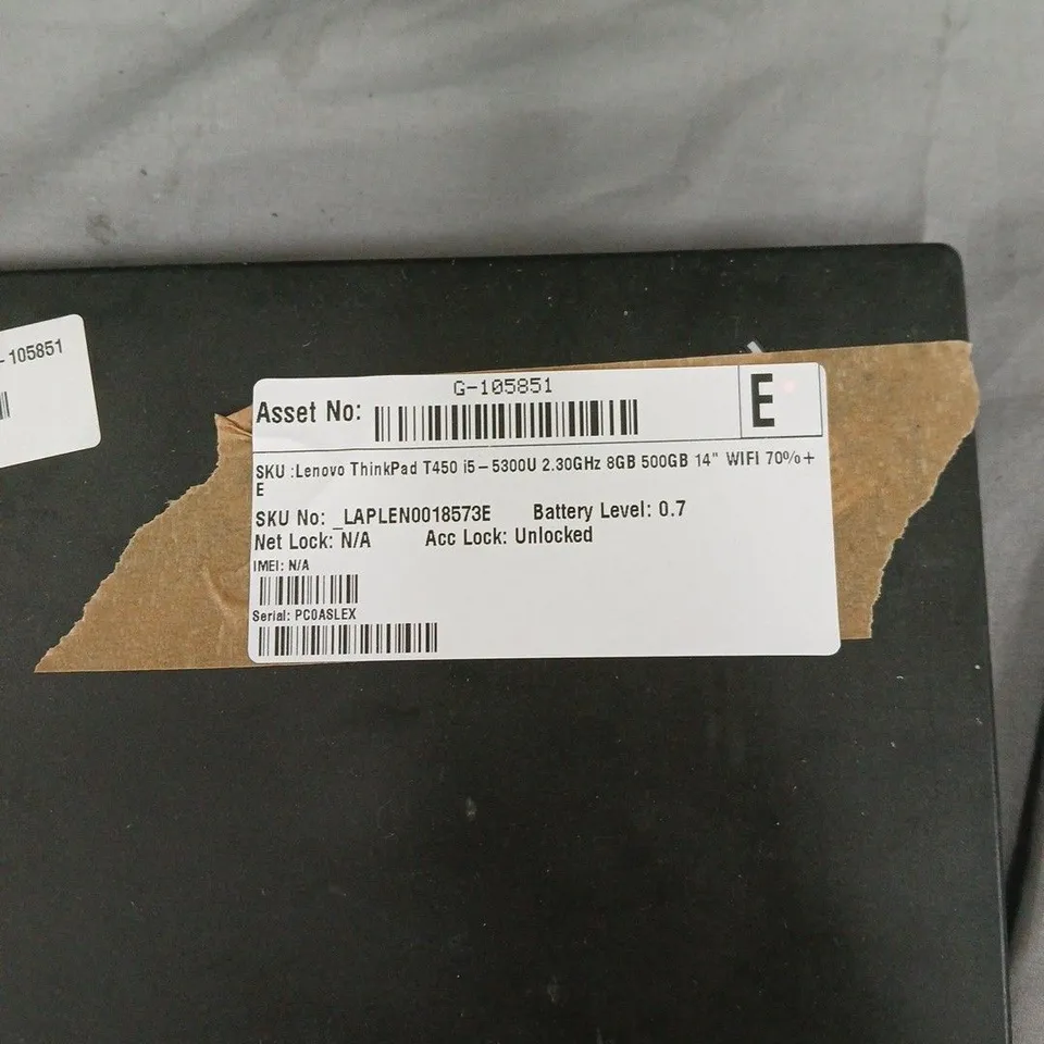 LENOVO THINKPAD T450 LAPTOP, 14" DISPLAY, I5-5300U, 8GB RAM, 500GB HDD, WIFI – ASSET G-105851