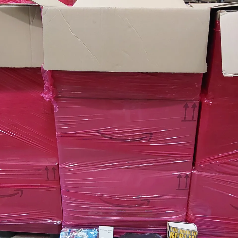 PALLET OF ASSORTED ITEMS INCLUDING: PET SWIMMING POOL, PARTY SET WITH BALLOONS, SLIPPERS, GLASS SCREEN PROTECTOR, WOMEN'S CLOTHING, FACE MASK, PENCIL CASE, BOOK