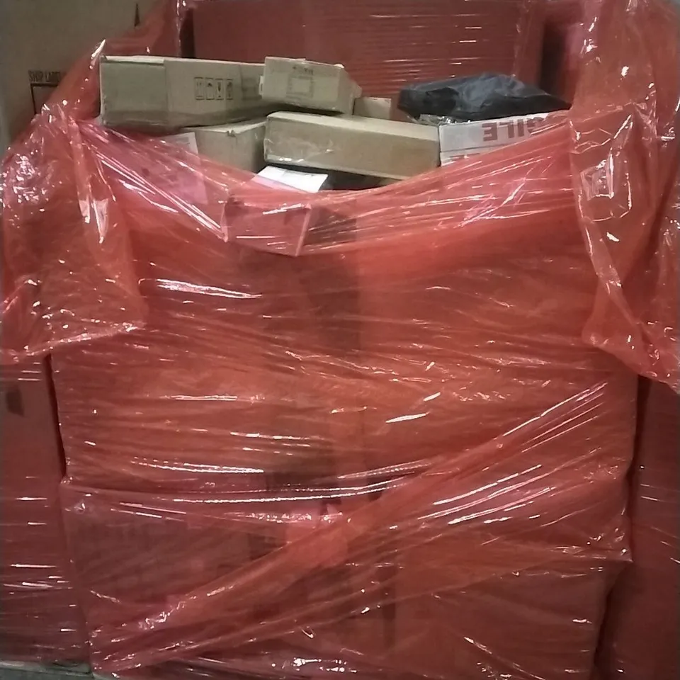 PALLET OF HOUSEHOLD ITEMS TO INCLUDE GUITAR, ROLLER SKATES,COOKING TORCH,SAFETY GATE AND OTHER ASSORTED ITEMS...