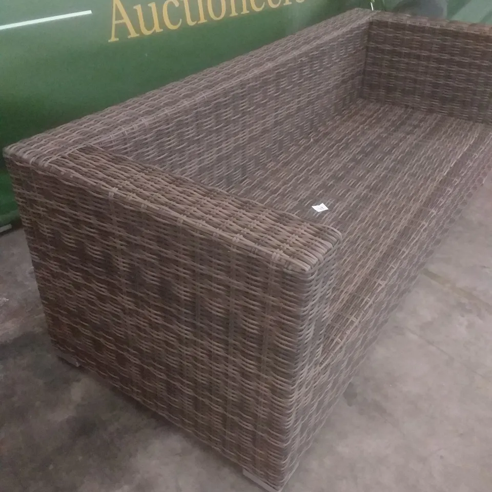 RATTAN EFFECT 3 SEATER GARDEN SOFA BROWN