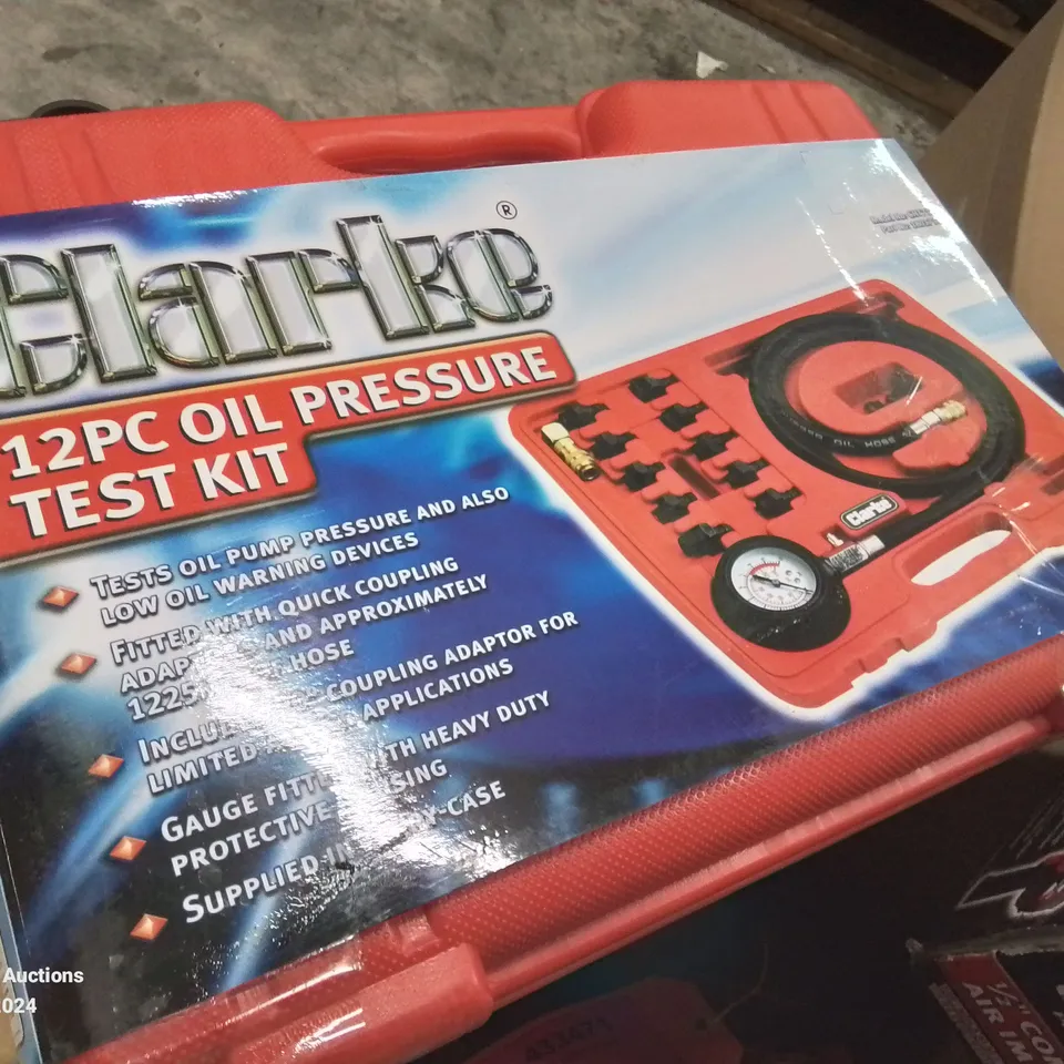 BOX CONTAINING MIXED TOOLS TO INCLUDE: PROFESSIONAL SANDER/POLISHER, REVERSIBLE AIR DRILL, 1/2" COMPOSITE BODY AIR IMPACT WRENCH, 12PC OIL PRESSURE TESTING KIT ETC.