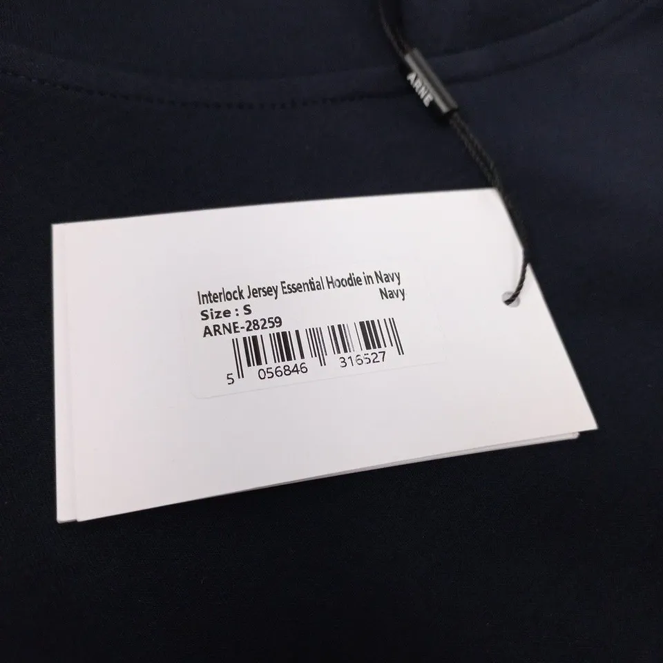 ARNE INTERLOCK JERSEY ESSENTIAL HOODIE – NAVY, SIZE S