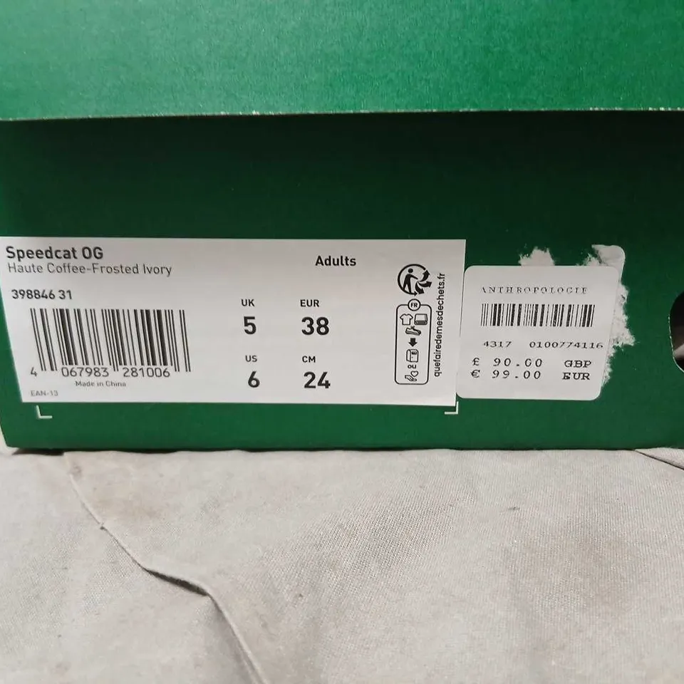 PUMA SPEEDCAT OG HAUTE COFFEE-FROSTED IVORY SNEAKERS, UK 5 (EU 38)