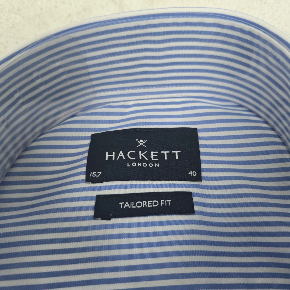 HACKET LONDON BLUE/WHITE STRIPE SHIT NECK 15.7