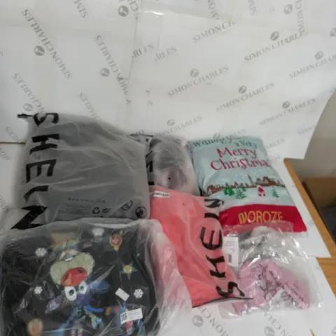 LARGE BOX OF ASSORTED CLOTHING ITEMS IN VARIOUS COLOURS AND SIZES INCLUDING TROUSERS , TOPS AND JUMPERS