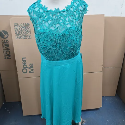 BONPRIX SELECTION GREEN LACE BODICE EVENING DRESS SIZE 18