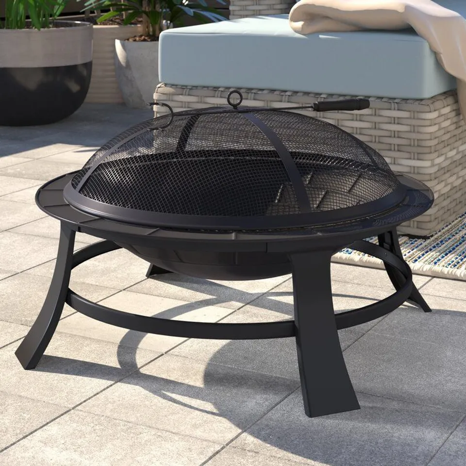 BOXED CATHRYN OUTDOOR STEEL CHARCOAL/WOOD BURNING FIREPLACE
