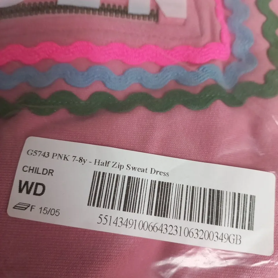 BODEN HALF ZIP SWEAT DRESS - PINK SIZE 7-8 YR