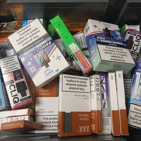 APPROXIMATELY 20 ASSORTED E-CIGARETTE PRODUCTS TO INCLUDE BRANDS SUCH AS LOST MARY, HAYATI, JUUL2, ETC - COLLECTION ONLY