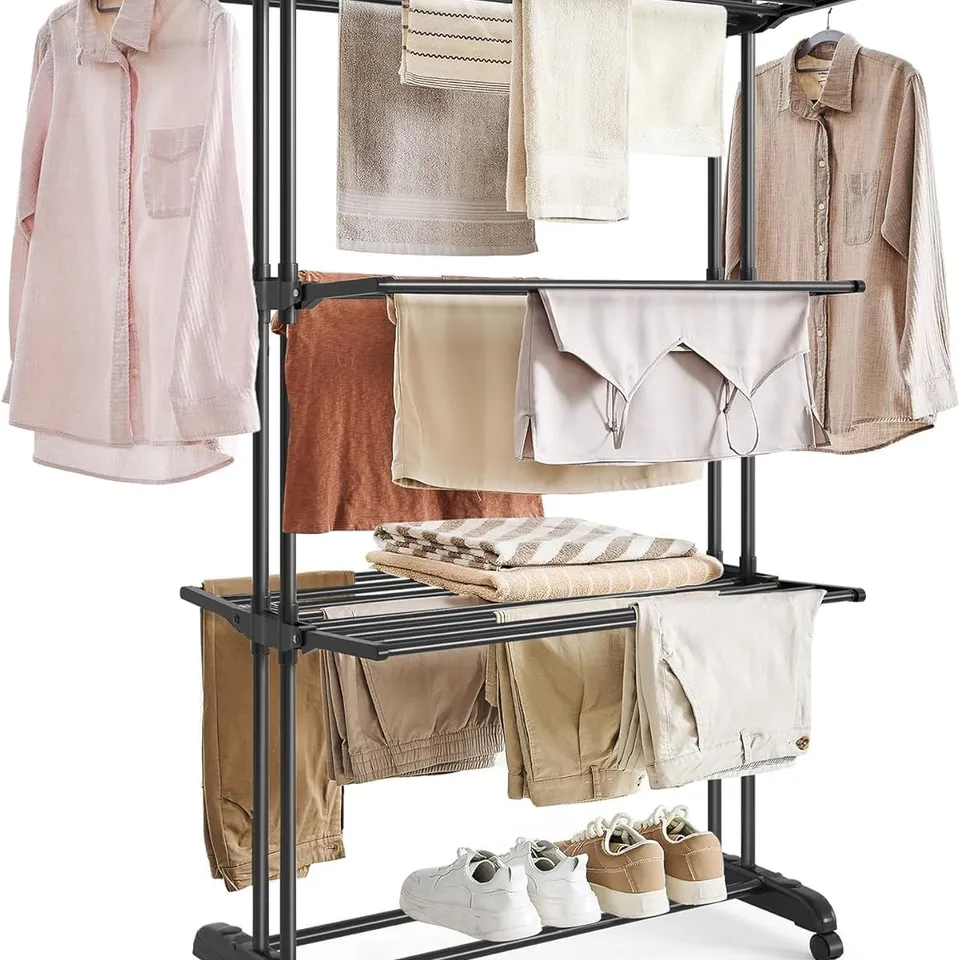 BOXED SONGMICS FOLDABLE CLOTHES DRYING RACK LAUNDRY 4-TIER 63.5×128×173CM - INK BLACK