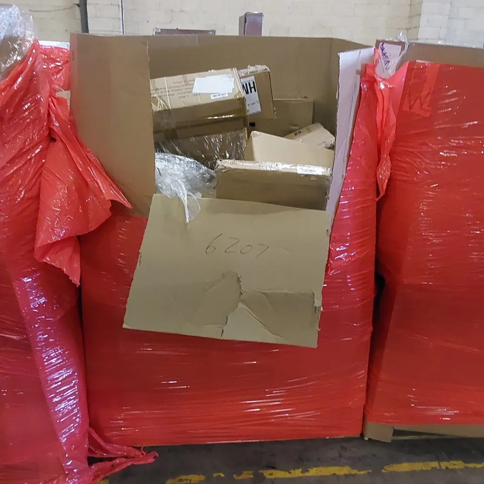 PALLET TO CONTAIN ASSORTED HOUSEHOLD PRODUCTS. INCLUDES OFFICE CHAIR, COUNTERTOP WATER PURIFIER DISPENSER, BOX FURNITURE ETC 