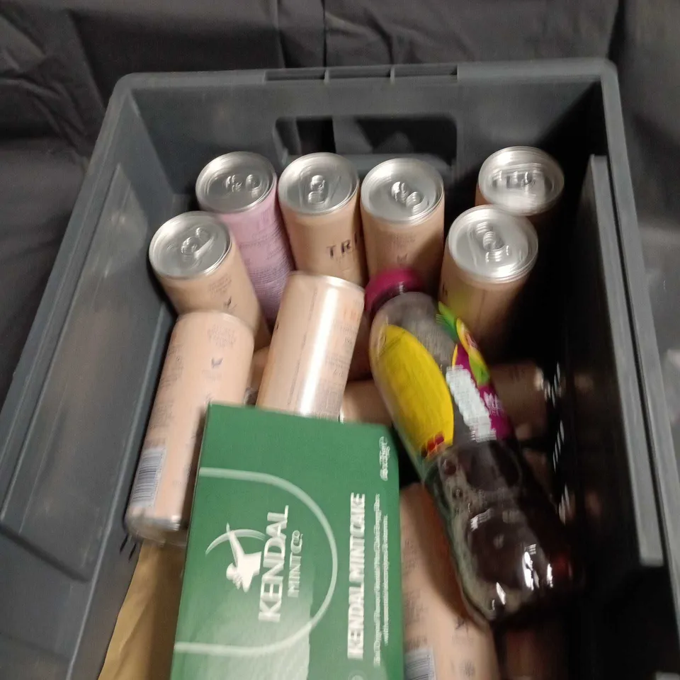 APPROXIMATELY 15 ASSORTED FOOD AND DRINK ITEMS INCLUDING LIPTON MANGO ICED TES , KENDAL MINT CAKE AND TRIP CBD INFUSED DRINK 