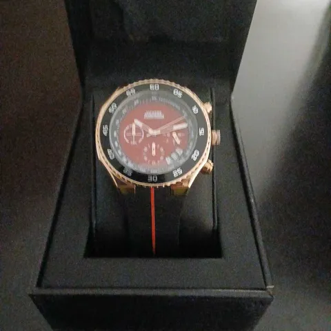 VICKERS ARMSTRONG HARRIER ROSE RED WRISTWATCH – ROSE GOLD-TONE CASE, BOXED