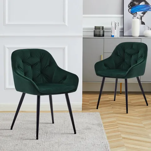 BOXED GARVIES DINING CHAIRS [SET OF 2] - GREEN VELVET (1 BOX)