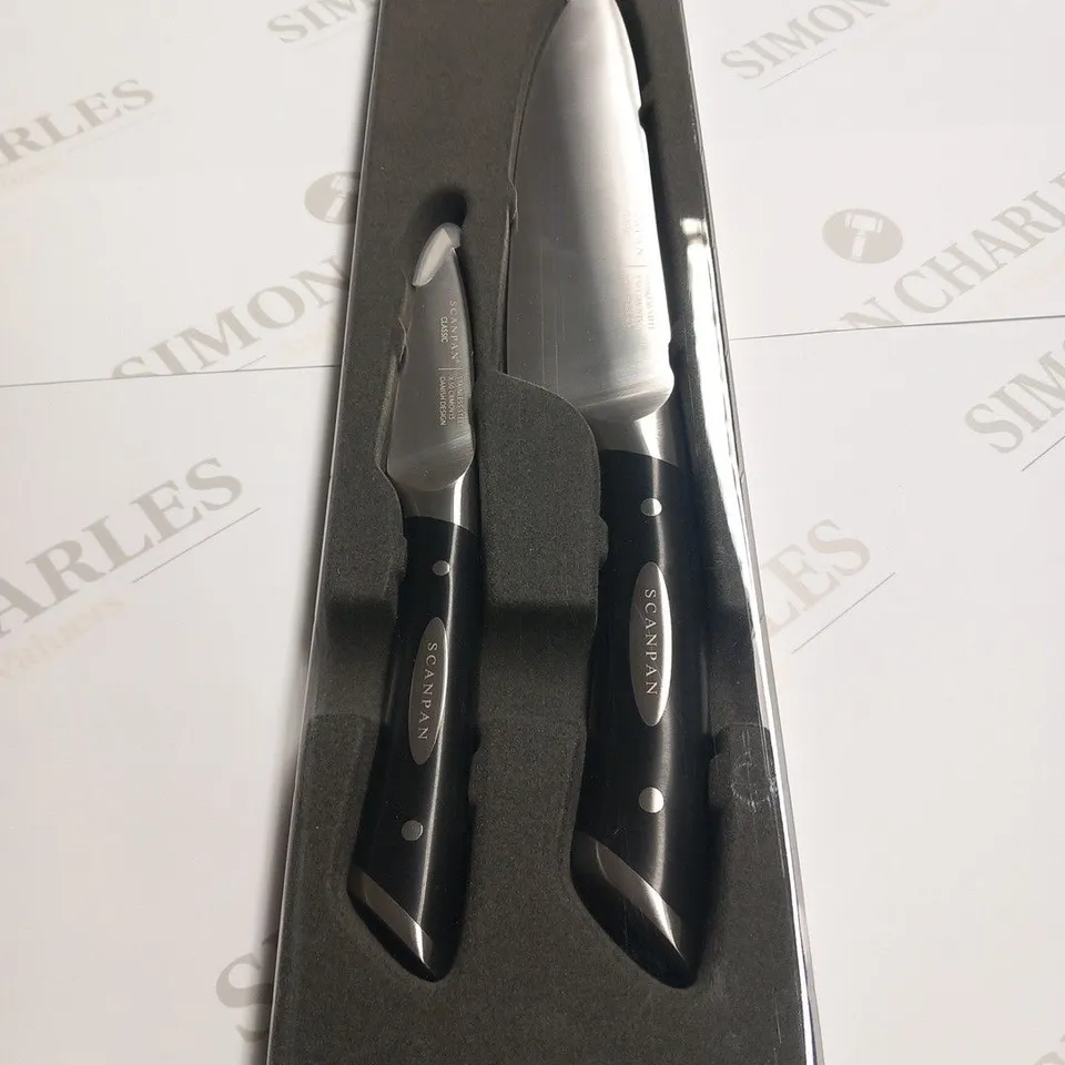BRAND NEW BOXED SCANPAN DENMARK CLASSIC STAINLESS STEEL X50 CRMOV15 2 PIECE CHEF SET HARDNESS HRC 56