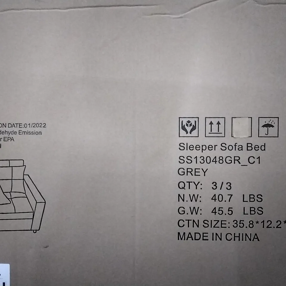 BOXED SLEEPER SOFA BED GREY - BLACK METAL (1 box out of 3 )