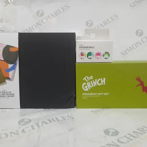 BOX OF APPROXIMATELY 40 ASSORTED HOUSEHOLD ITEMS TO INCLUDE THE GRINCH ORNAMENT GIFT SET, OFF THE GRID PASSPORT HOLDER & LUGGAGE TAG SET, ETC