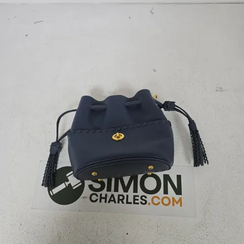 NAVY GENUINE LEATHER CROSSBODY BAG WITH TASSEL DETAIL AND DETACHABLE STRAP