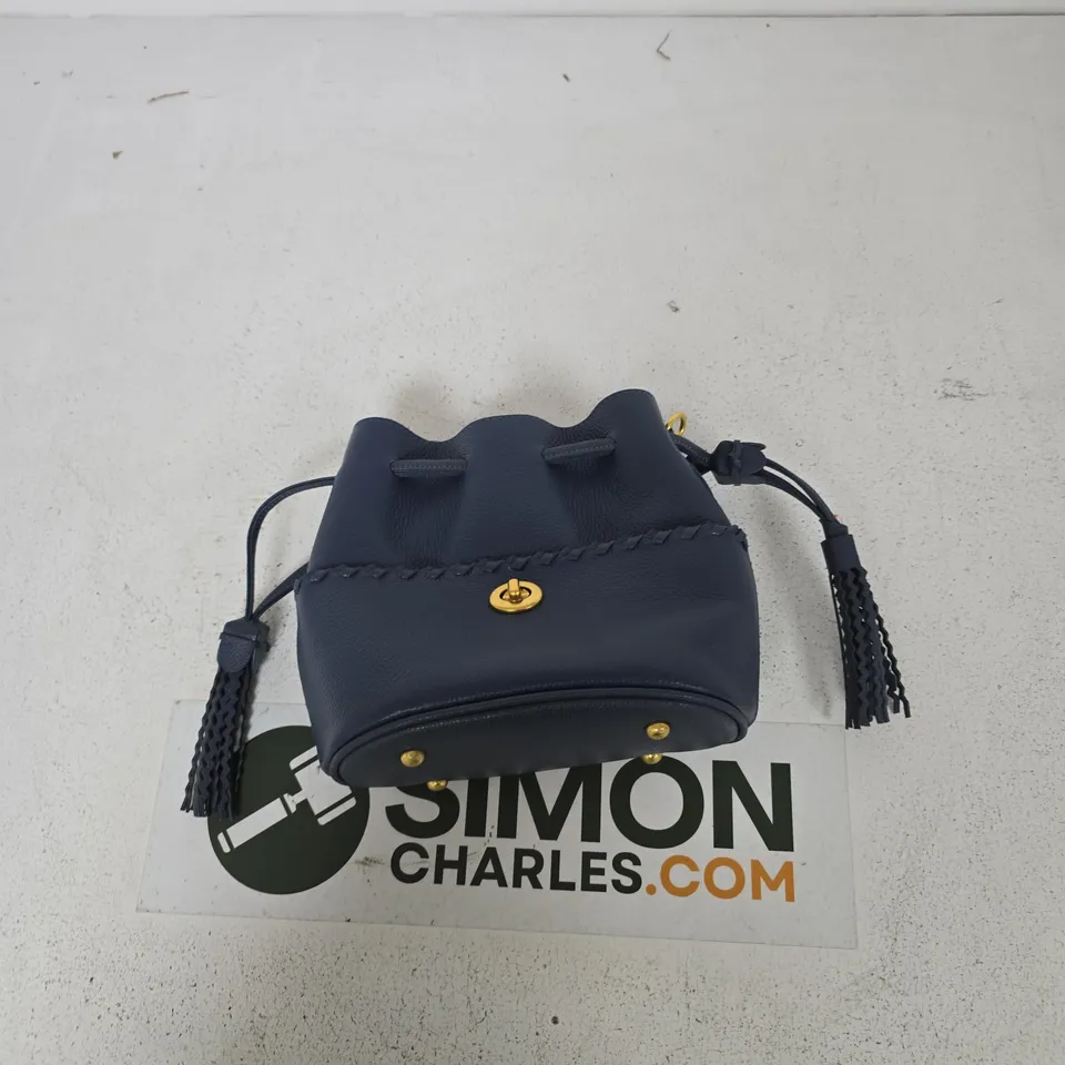 NAVY GENUINE LEATHER CROSSBODY BAG WITH TASSEL DETAIL AND DETACHABLE STRAP