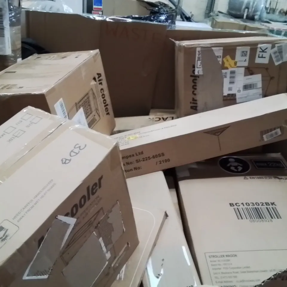 PALLET OF ASSORTED HOUSEHOLD GOODS AND PRODUCTS TO INCLUDE;AIR COOLER,TROLLEY CART,PRESSURE PAD