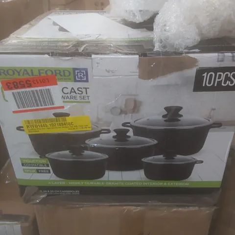 BOXED ROYALFORD 5PC DIE-CAST ALUMINIUM STOCKPOT SET WITH GLASS LIDS