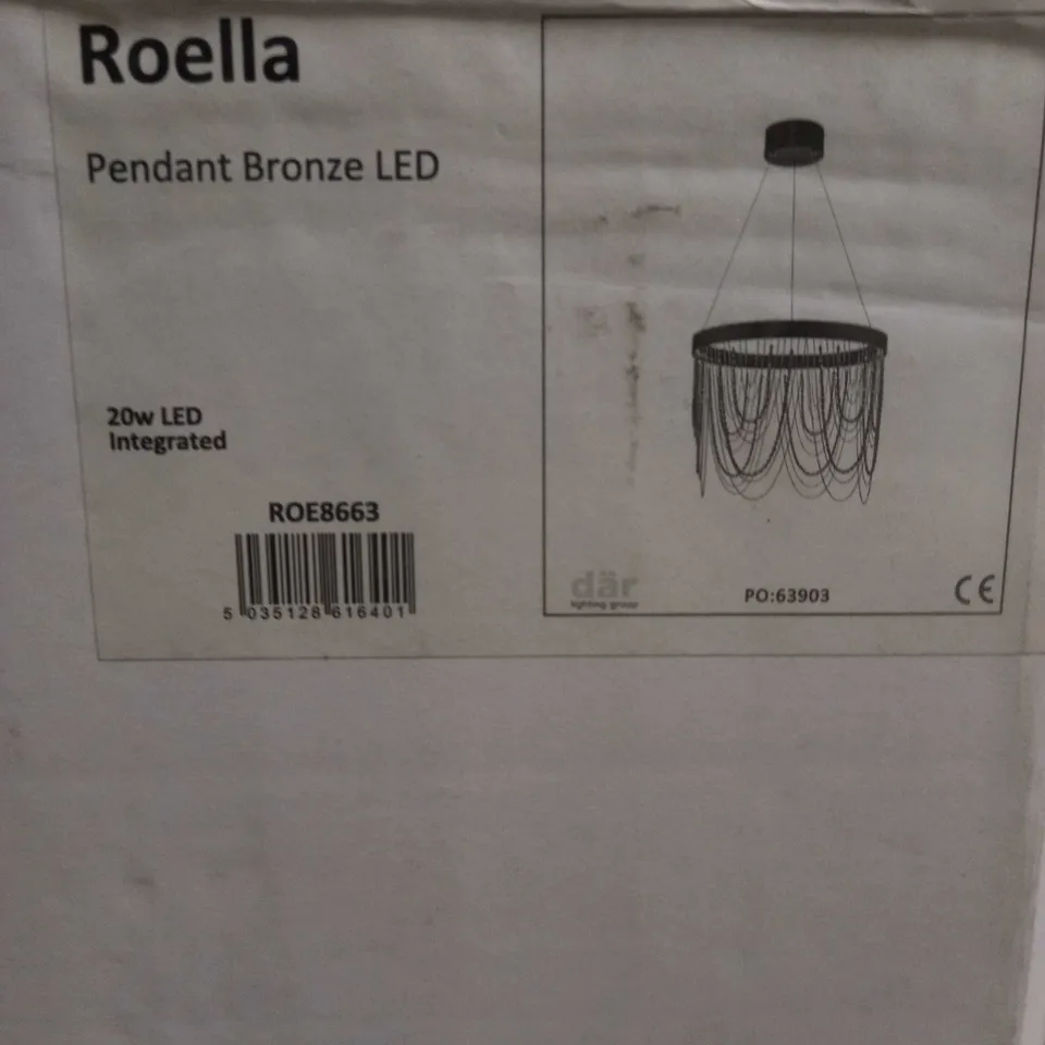 BRAND NEW DAR ROE8663 ROELLA LED 1 LIGHT CEILING PENDANT LIGHT IN BRONZE