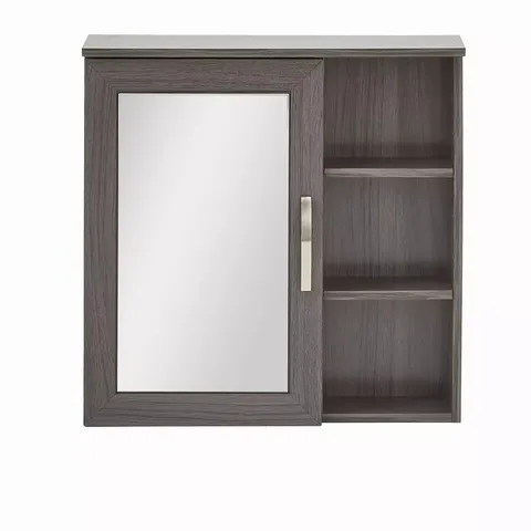 CALEDON MIRRORED BATHROOM WALL CABINET - GREY OAK
