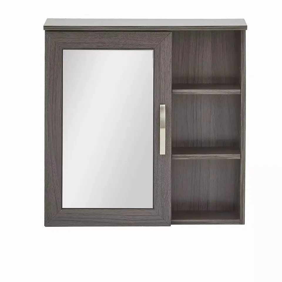 CALEDON MIRRORED BATHROOM WALL CABINET - GREY OAK