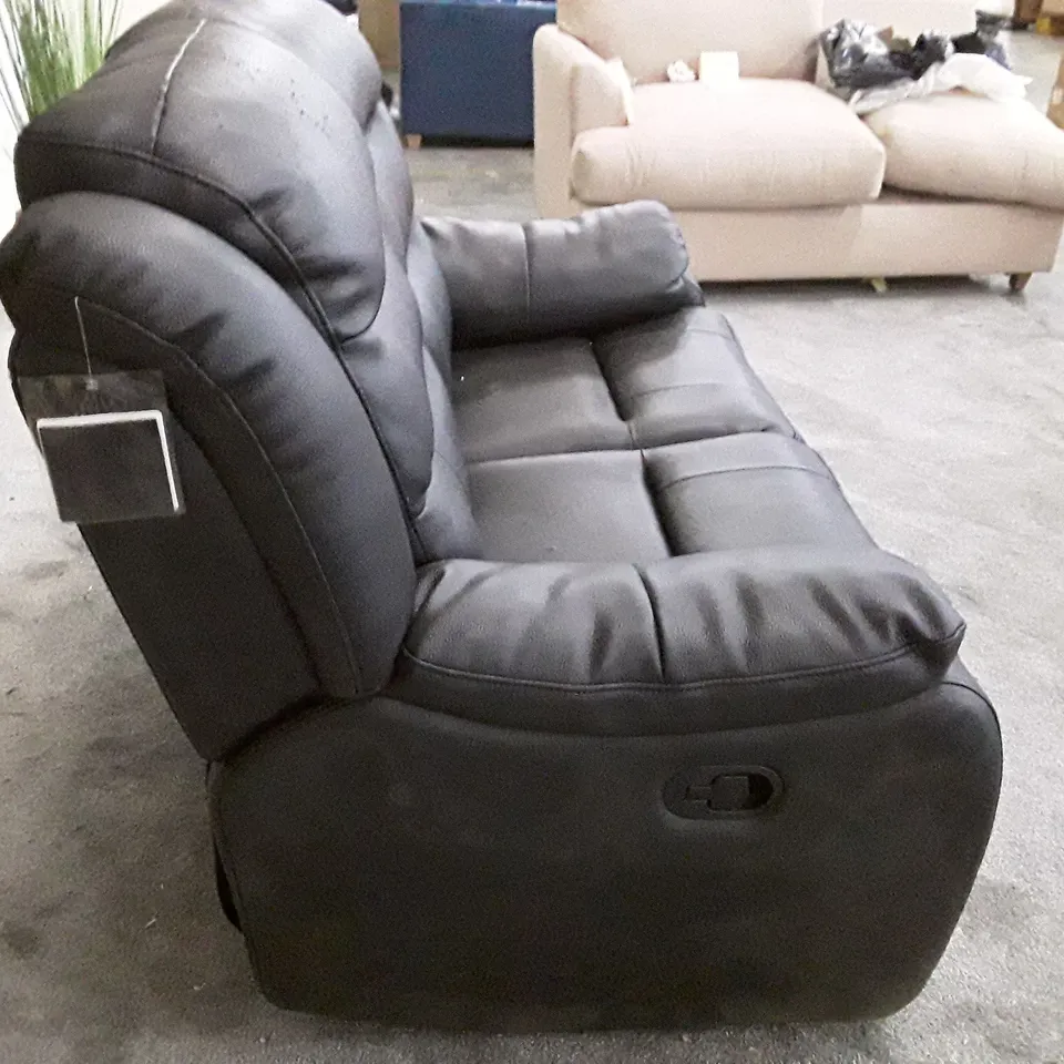 QUALITY DESIGNER ROTHBURY 2 SEATER MANUAL RECLINER SOFA - BLACK LEATHER