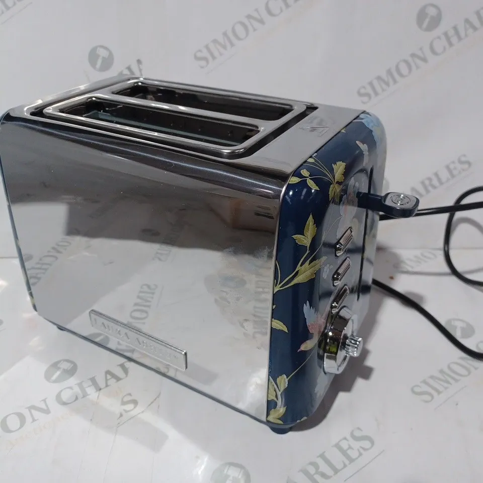 BOXED LAURA ASHLEY ELVEDEN PRINT 2 SLICE TOASTER, NAVY