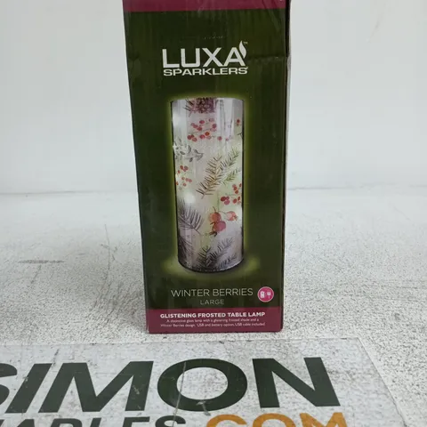 LUXA SPARKLERS WINTER BERRIES LARGE FROSTED TABLE LAMP BOXED