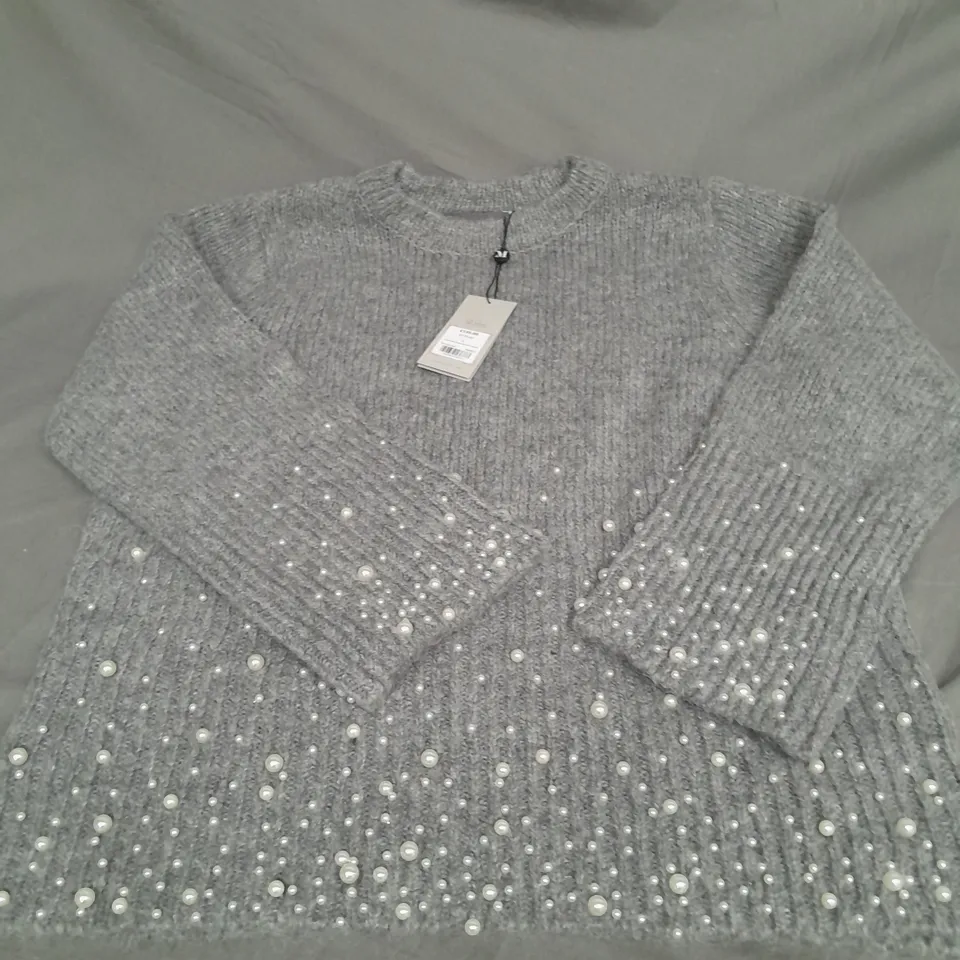 MINT VELVET PEARL EMBELLISHED JUMPER IN GREY SIZE L