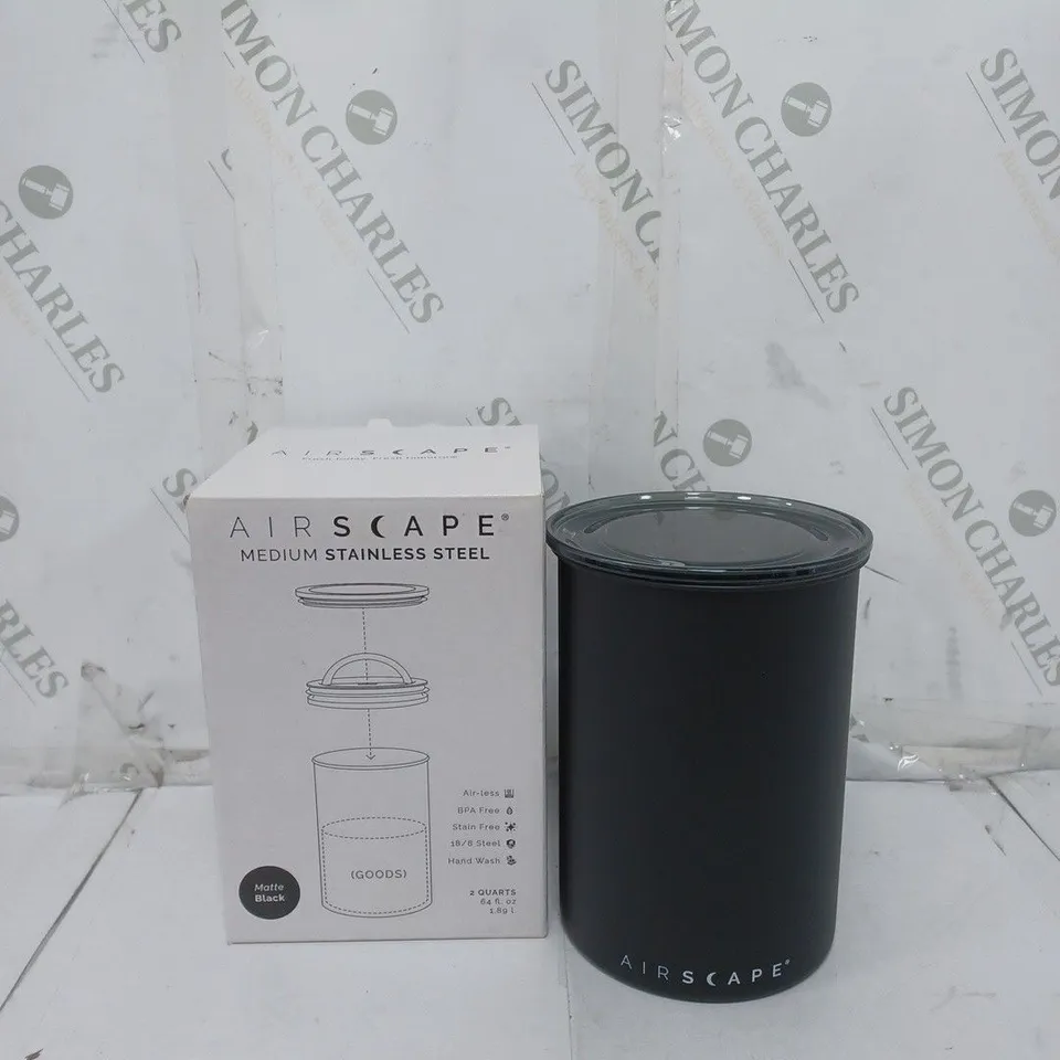 BOXED AIRSCAPE COFFEE CANISTER BLACK MEDIUM STAINLESS STEEL