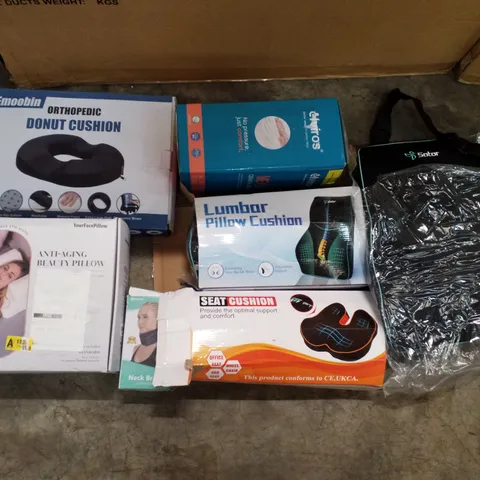 PALLET OF ASSORTED PILLOWS & CUSHIONS INCLUDING ORTHOPEDIC DONUT CUSHION, ANTI-AGING BEAUTY PILLOW, NECK BRACE, LUMBAR CUSHION, SEAT CUSHION
