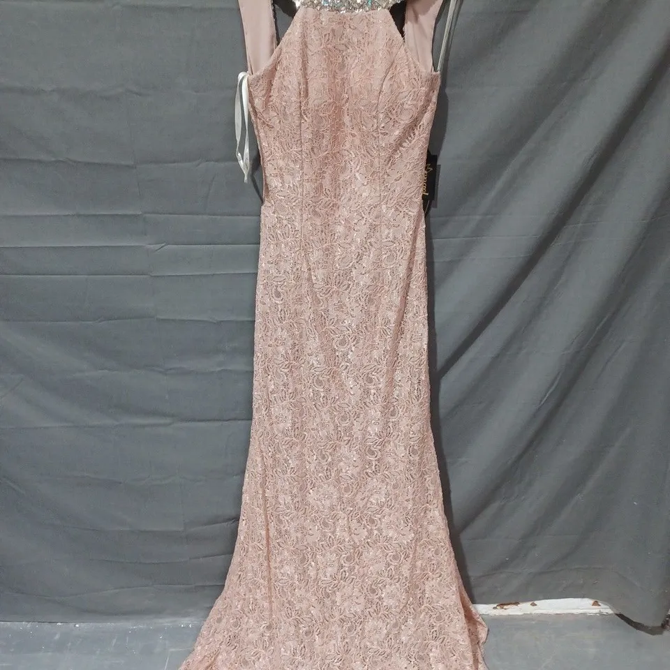 ANGEL FOREVER FLORAL MESH FAUX CRYSTAL DETAIL DRESS IN NUDE - 2XS