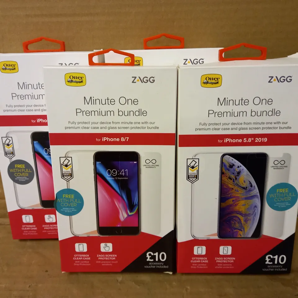 LOT OF 4 MINUTE ONE PREMIUM BUNDLES INCLUDING 3 FOR IPHONE 8/7 AND 1 FOR IPHONE 5.8'' 2019