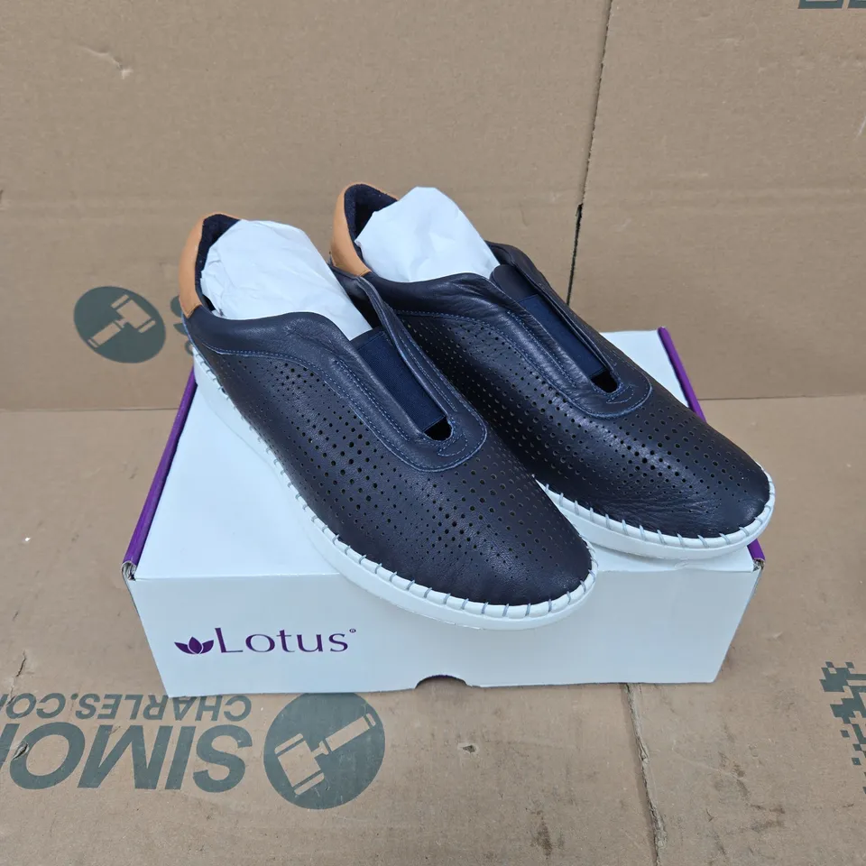 LOTUS LORENA NAVY LEATHER SLIP-ON SHOES – UK 7